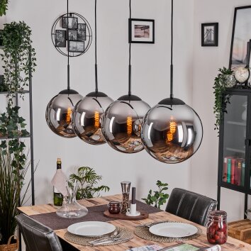 Gastor hanging light, globe light, pendant light chrome, Smoke-coloured, 4-light sources
