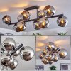 Gastor ceiling light, globe light chrome, Smoke-coloured, 10-light sources