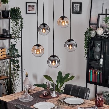 Gastor hanging light, globe light, pendant light Amber, clear, Smoke-coloured, 5-light sources