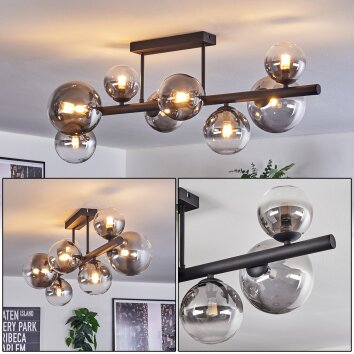 Chehalis ceiling light, globe light clear, Smoke-coloured, 8-light sources