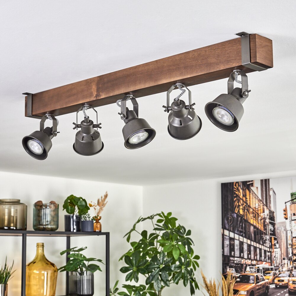 Ceiling Light Javel, Modern Ceiling Lamp Made Of Metal In Wood Look/Brown/Grey, Modern Light With Adjustable Lampshades, 6-Flame, 6 X GU10, Without Bulbs