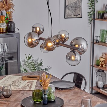 Chehalis hanging light, globe light, pendant light chrome, clear, Smoke-coloured, 8-light sources