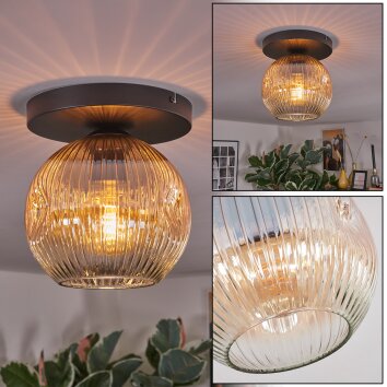 Ripoll ceiling light, globe light Amber, clear, 1-light source