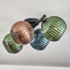 Koyoto ceiling light, globe light blue, green, coppery, 4-light sources