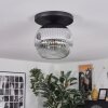 Ripoll ceiling light, globe light chrome, clear, Smoke-coloured, 1-light source