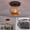 Ripoll ceiling light, globe light chrome, Smoke-coloured, 1-light source