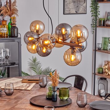 Gastor hanging light, globe light, pendant light Amber, Smoke-coloured, 10-light sources