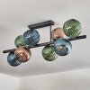 Koyoto ceiling light, globe light blue, green, coppery, 8-light sources