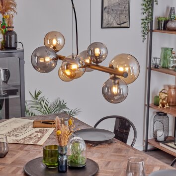 Chehalis hanging light, globe light, pendant light Amber, Smoke-coloured, 8-light sources