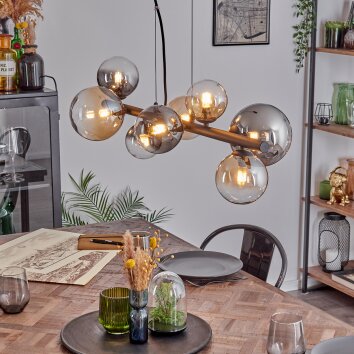Chehalis hanging light, globe light, pendant light Amber, clear, Smoke-coloured, 8-light sources