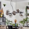 Koyoto hanging light, globe light, pendant light chrome, clear, Smoke-coloured, 8-light sources