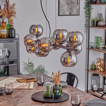 Gastor hanging light, globe light, pendant light chrome, Smoke-coloured, 10-light sources