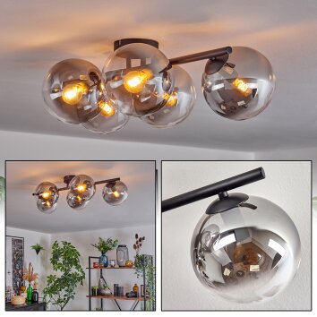 Gastor ceiling light, globe light clear, Smoke-coloured, 5-light sources