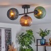 Koyoto ceiling light, globe light blue, green, coppery, 3-light sources