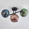 Koyoto ceiling light, globe light blue, green, coppery, 3-light sources
