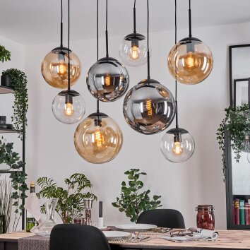 Gastor hanging light, globe light, pendant light Amber, clear, Smoke-coloured, 8-light sources