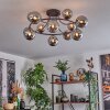 Chehalis ceiling light, globe light 76 cm chrome, Smoke-coloured, 12-light sources