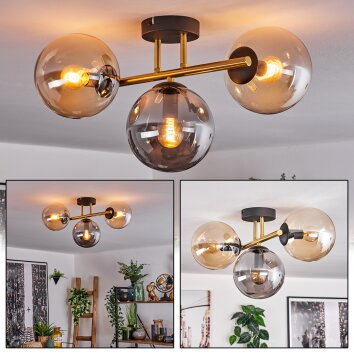 Gastor ceiling light, globe light 42 cm gold, black, 3-light sources