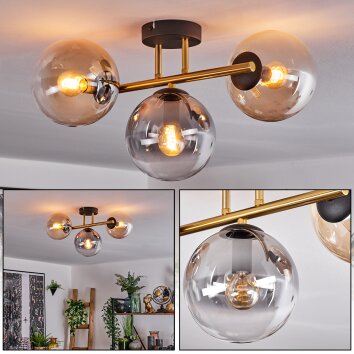 Gastor ceiling light, globe light 42 cm gold, black, 3-light sources