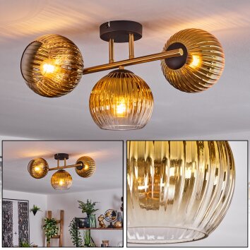 Koyoto ceiling light, globe light 30 cm gold, black, 3-light sources