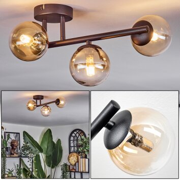Chehalis ceiling light, globe light Amber, clear, 3-light sources