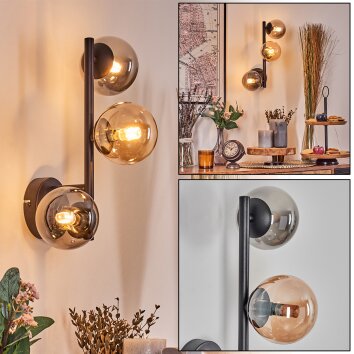 Chehalis globe light, wall light 23 cm Amber, Smoke-coloured, 3-light sources