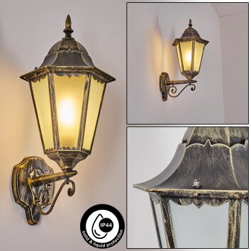 Hongkong outdoor wall light, wall light gold, black, 1-light source