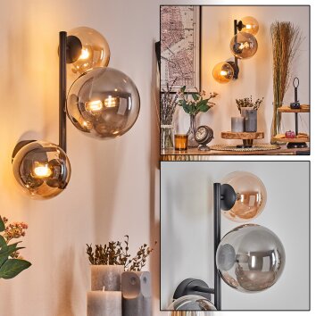 Chehalis globe light, wall light Amber, Smoke-coloured, 3-light sources