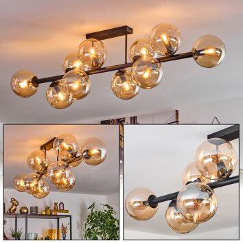 Gastor ceiling light, globe light Amber, 10-light sources