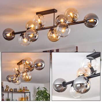 Gastor ceiling light, globe light Amber, clear, Smoke-coloured, 10-light sources