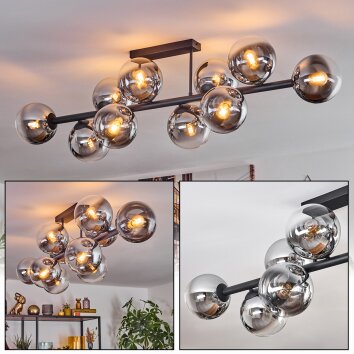 Gastor ceiling light, globe light chrome, clear, Smoke-coloured, 10-light sources