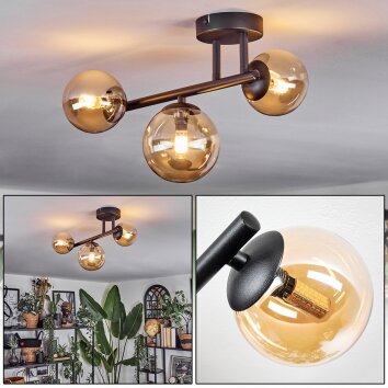 Chehalis ceiling light, globe light Amber, 3-light sources