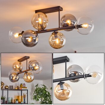 Gastor ceiling light, globe light Amber, clear, Smoke-coloured, 6-light sources