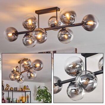 Gastor ceiling light, globe light clear, Smoke-coloured, 8-light sources