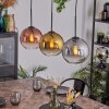 Koyoto hanging light, globe light, pendant light chrome, gold, clear, coppery, Smoke-coloured, 3-light sources