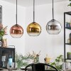 Koyoto hanging light, globe light, pendant light chrome, gold, clear, coppery, Smoke-coloured, 3-light sources