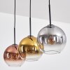 Koyoto hanging light, globe light, pendant light chrome, gold, clear, coppery, Smoke-coloured, 3-light sources
