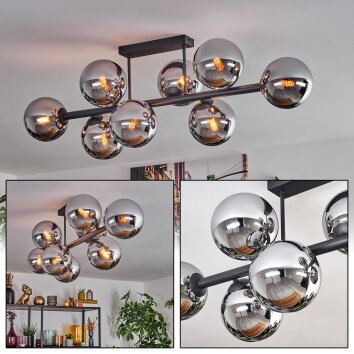 Gastor ceiling light, globe light chrome, Smoke-coloured, 8-light sources