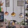 Koyoto hanging light, globe light, pendant light chrome, gold, clear, coppery, Smoke-coloured, 3-light sources