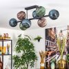 Koyoto ceiling light, globe light blue, green, coppery, 8-light sources