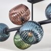 Koyoto ceiling light, globe light blue, green, coppery, 8-light sources
