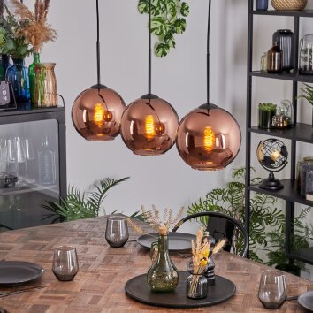 Koyoto hanging light, globe light, pendant light coppery, 3-light sources