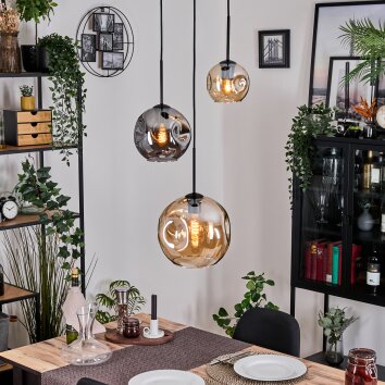 Ripoll hanging light, globe light, pendant light Amber, Smoke-coloured, 3-light sources