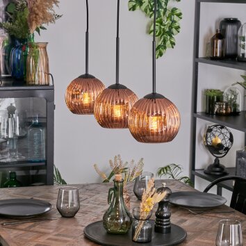 Ripoll hanging light, globe light, pendant light coppery, 3-light sources