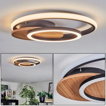 Rapoila ceiling light LED Wood like finish, black, 1-light source