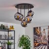 Gastor ceiling light, globe light 45 cm chrome, Smoke-coloured, 5-light sources