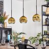 Koyoto hanging light, globe light, pendant light gold, clear, 3-light sources