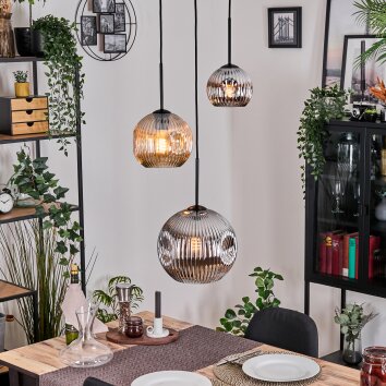 Ripoll hanging light, globe light, pendant light, Cluster pendant lamp Amber, chrome, Smoke-coloured, 3-light sources