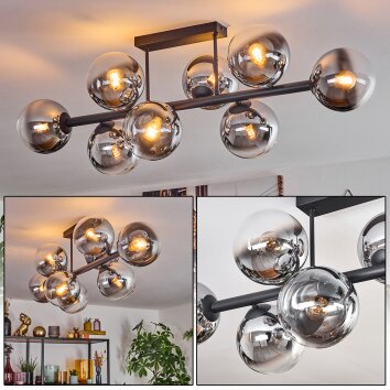 Gastor ceiling light, globe light chrome, clear, Smoke-coloured, 8-light sources