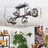 Gastor ceiling light, globe light chrome, clear, Smoke-coloured, 6-light sources